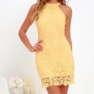 Lulu’s size medium Elegant Yellow Lace Halter Dress